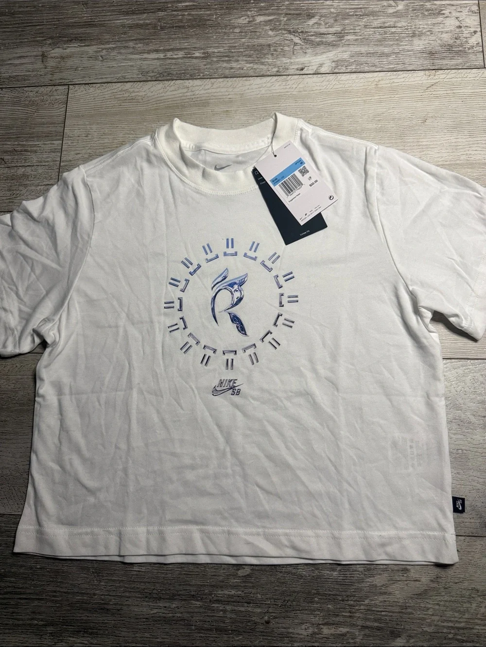 Nike White Short Sleeve Tee with Blue Graphic